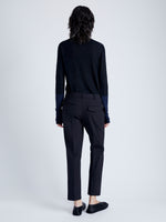 Back image of model wearing Myers Pant in Tropical Wool in Black