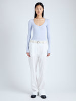 Front image of model wearing Pant in Crinkle Cotton Poplin in white