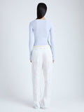 Back image of model wearing Pant in Crinkle Cotton Poplin in white