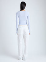 Back image of model wearing Pant in Crinkle Cotton Poplin in white