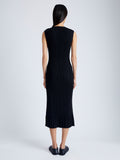 Back full length image of model wearing Tatum Knit Dress in Silk Viscose in BLACK