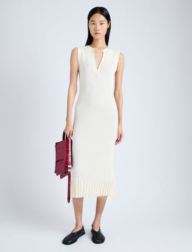 Front image of model wearing Tatum Knit Dress in Silk Viscose in IVORY