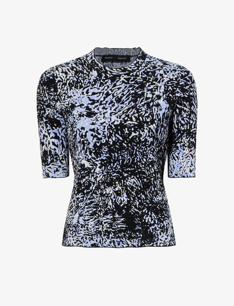 PROENZA SCHOULER abstract deals print cotton split front short sleeve blouse top Small