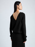 Detail image of model wearing Eden Knit Dress in Superfine Merino Silk in black