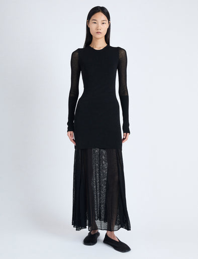 Front image of model wearing Anita Knit Dress in Sheer Mesh in BLACK