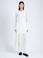 Front full length image of model wearing Anita Knit Dress in Sheer Mesh in OFF WHITE