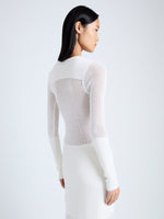 Detail image of model wearing Anita Knit Dress in Sheer Mesh in OFF WHITE