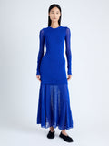 Front image of model wearing Anita Knit Dress in Sheer Mesh in Bright Blue