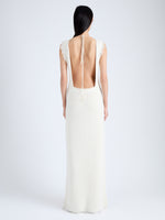 Back full length image of model wearing Silvia Knit Dress In Silk Doubleface Boucle in PEARL