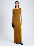 Front full length image of model wearing Silvia Knit Dress In Silk Doubleface Boucle in CIDER