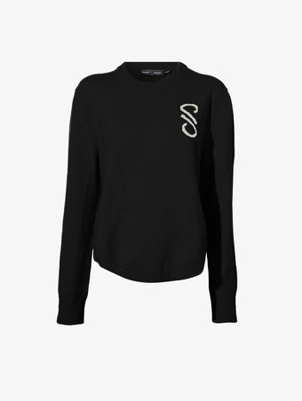 Flat image of Harrison Monogram Sweater in Wool Jacquard in black