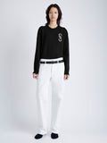 Front image of model wearing Harrison Monogram Sweater in Wool Jacquard in black