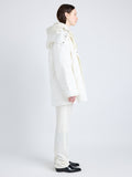 Proenza Schouler Side image of model wearing Wilder Coat in Stretch Nylon with Fleece in MIST