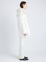 Proenza Schouler Side image of model wearing Wilder Coat in Stretch Nylon with Fleece in MIST