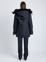 Proenza Schouler back image of model wearing Wilder Coat in Stretch Nylon with Shearling Lining in black