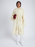 Proenza Schouler Front full length image of model wearing Fiona Coat in Shearling in RESIN