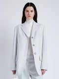 Proenza Schouler Front cropped image of model wearing Archer Jacket in Wool Twill Suiting in SMOKE