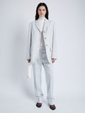 Proenza Schouler Front full length image of model wearing Archer Jacket in Wool Twill Suiting in SMOKE