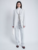 Proenza Schouler Front full length image of model wearing Archer Jacket in Wool Twill Suiting in SMOKE