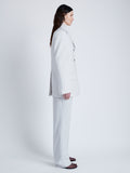 Proenza Schouler Side full length image of model wearing Archer Jacket in Wool Twill Suiting in SMOKE