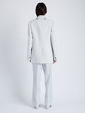 Proenza Schouler Back full length image of model wearing Archer Jacket in Wool Twill Suiting in SMOKE