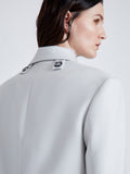 Proenza Schouler Detail image of model wearing Archer Jacket in Wool Twill Suiting in SMOKE