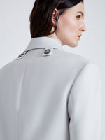 Proenza Schouler Detail image of model wearing Archer Jacket in Wool Twill Suiting in SMOKE