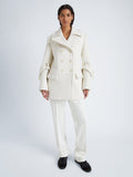 Proenza Schouler Front full length image of model wearing Rowen Coat in Eco Double Face Wool in ECRU