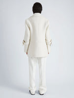 Proenza Schouler Back full length image of model wearing Rowen Coat in Eco Double Face Wool in ECRU