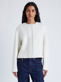 Proenza Schouler Front cropped image of model wearing Mona Jacket in Eco DoubleFace Wool in ECRU