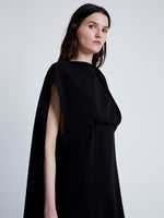 Proenza Schouler Detail image of model wearing Maude Dress in Matte Viscose Crepe in BLACK