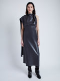 Front image of model wearing Maude Dress in Leather in slate