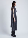 Side image of model wearing Maude Dress in Leather in slate