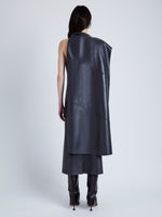 Back image of model wearing Maude Dress in Leather in slate