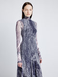 Proenza Schouler Detail image of model wearing Gemma Dress in Printed Stretch Tulle Jersey in CONCRETE