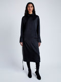 Proenza Schouler Front full length image of model wearing Andy Dress in Technical Satin in BLACK