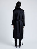 Proenza Schouler Back full length image of model wearing Andy Dress in Technical Satin in BLACK