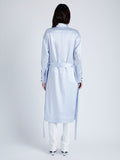 Proenza Schouler Back full length image of model wearing Andy Dress in Technical Satin in BABY BLUE