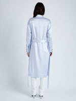 Proenza Schouler Back full length image of model wearing Andy Dress in Technical Satin in BABY BLUE