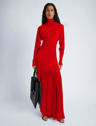 Proenza Schouler Front image of model wearing Paula Dress in Sheer Crepe Jersey in red