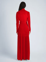 Proenza Schouler Back image of model wearing Paula Dress in Sheer Crepe Jersey in red