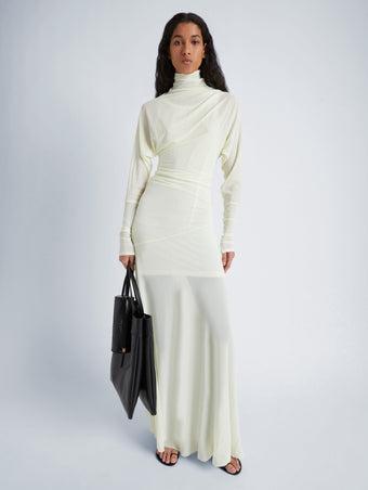 Proenza Schouler front image of model wearing Paula Dress in Sheer Crepe Jersey in citron