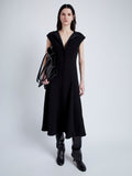 Proenza Schouler Front image of model wearing Chantal Dress in Matte Viscose Crepe in BLACK unzipped