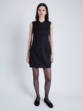 Proenza Schouler Front full length image of model wearing Skyler Dress in Wool Twill Suiting in BLACK