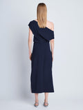 Proenza Schouler back image of model wearing Rosa Dress in Matte Viscose Crepe in navy