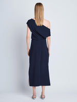 Proenza Schouler back image of model wearing Rosa Dress in Matte Viscose Crepe in navy