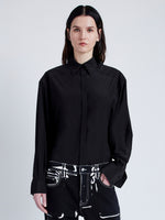 Proenza Schouler Front cropped image of model wearing Demi Blouse in Stretch Silk Viscose in BLACK