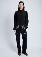 Proenza Schouler Front image of model wearing Demi Blouse in Stretch Silk Viscose in BLACK