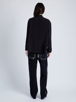 Proenza Schouler Back full length image of model wearing Demi Blouse in Stretch Silk Viscose in BLACK