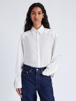 Proenza Schouler Front cropped image of model wearing Demi Blouse in Stretch Silk Viscose in BONE